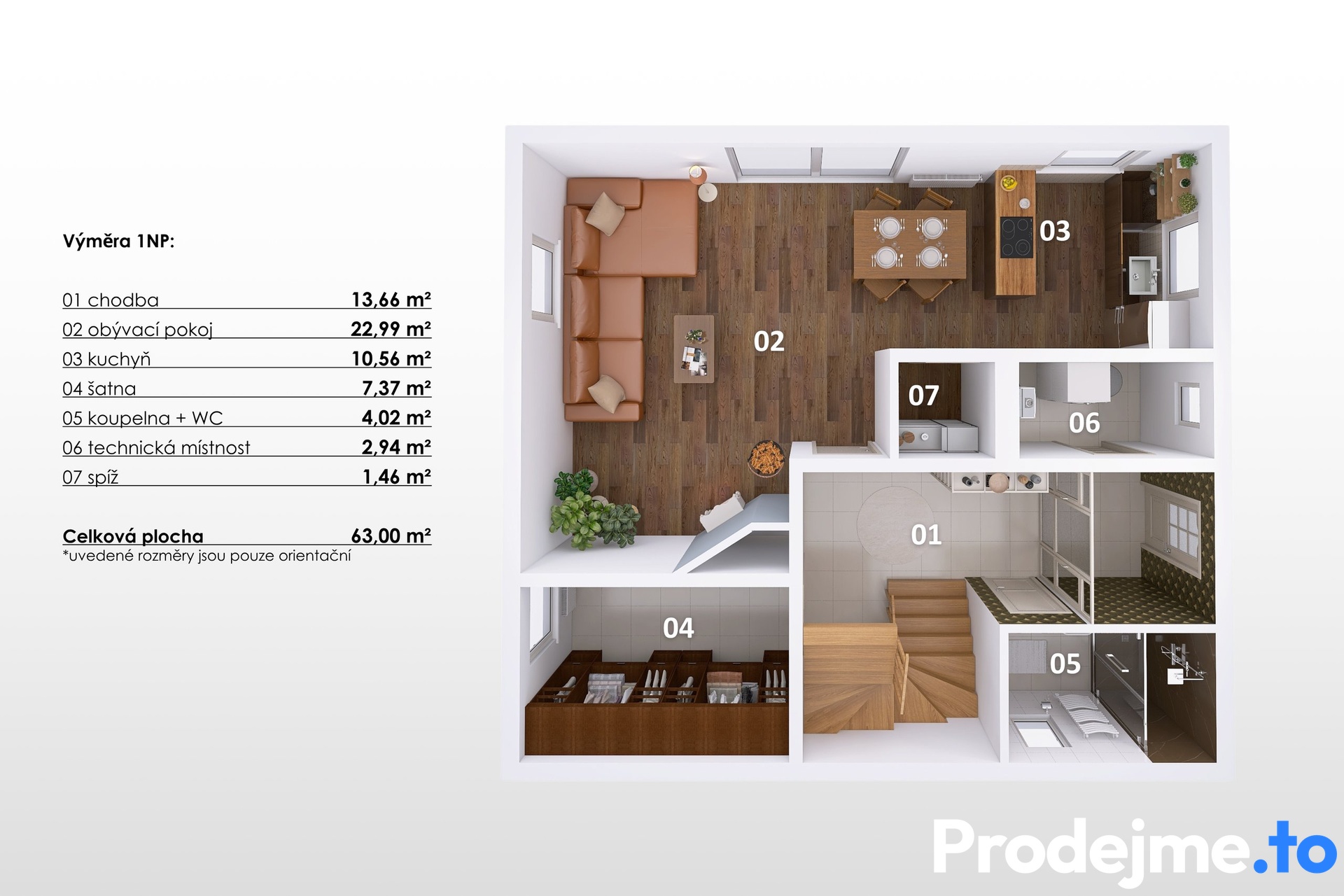 3D půdorys - 1.NP